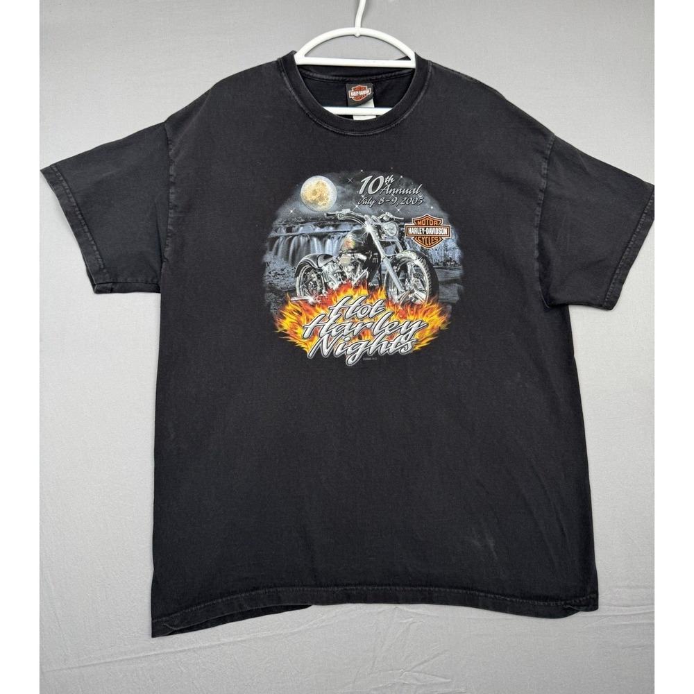 Vintage Harley Davidson Black Graphic Tee Mens XL Motorcycle Flames 2005 Biker